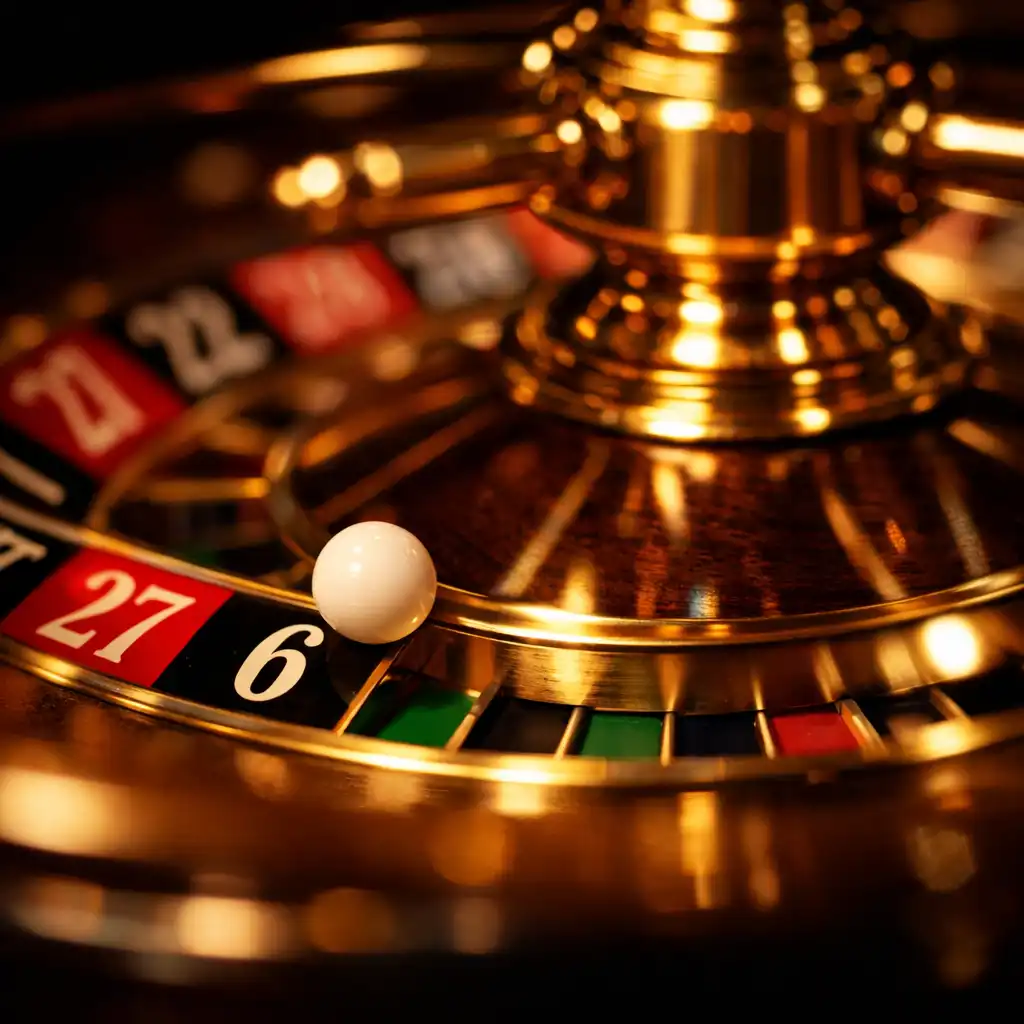 Extreme close-up of a roulette wheel in motion with the ball visible